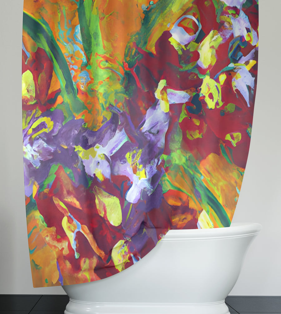 Multicolor Abstract Floral Brush Artwork Shower Curtain