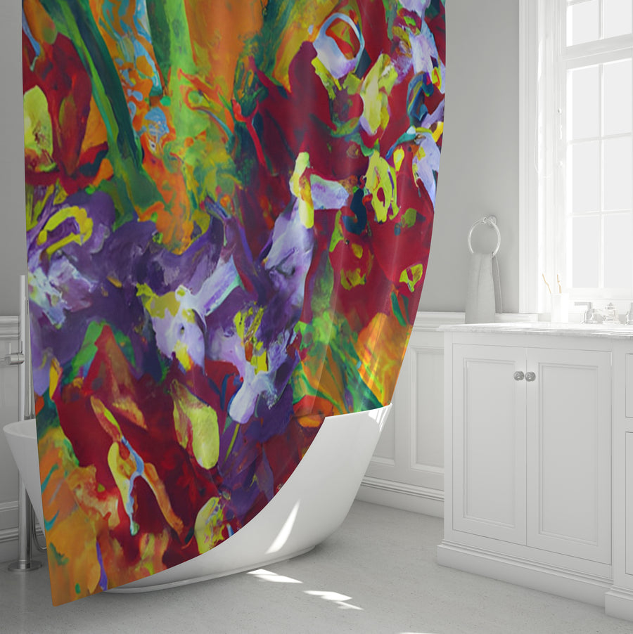 Multicolor Abstract Floral Brush Artwork Shower Curtain
