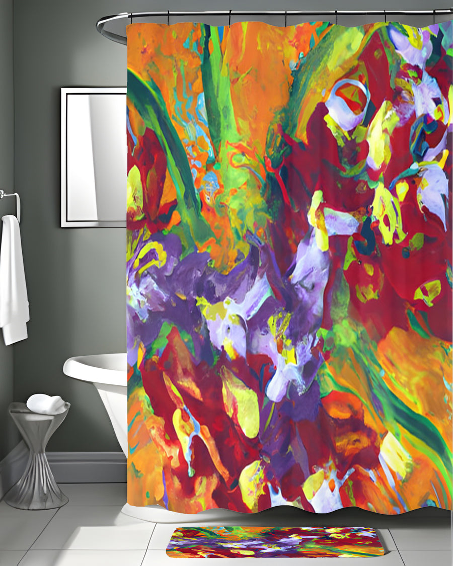 Multicolor Abstract Floral Brush Artwork Shower Curtain