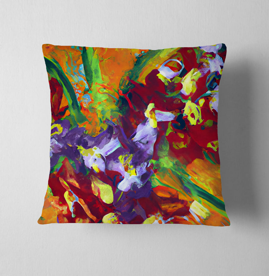 Multicolor Abstract Floral Brush Artwork Throw Pillow Cover