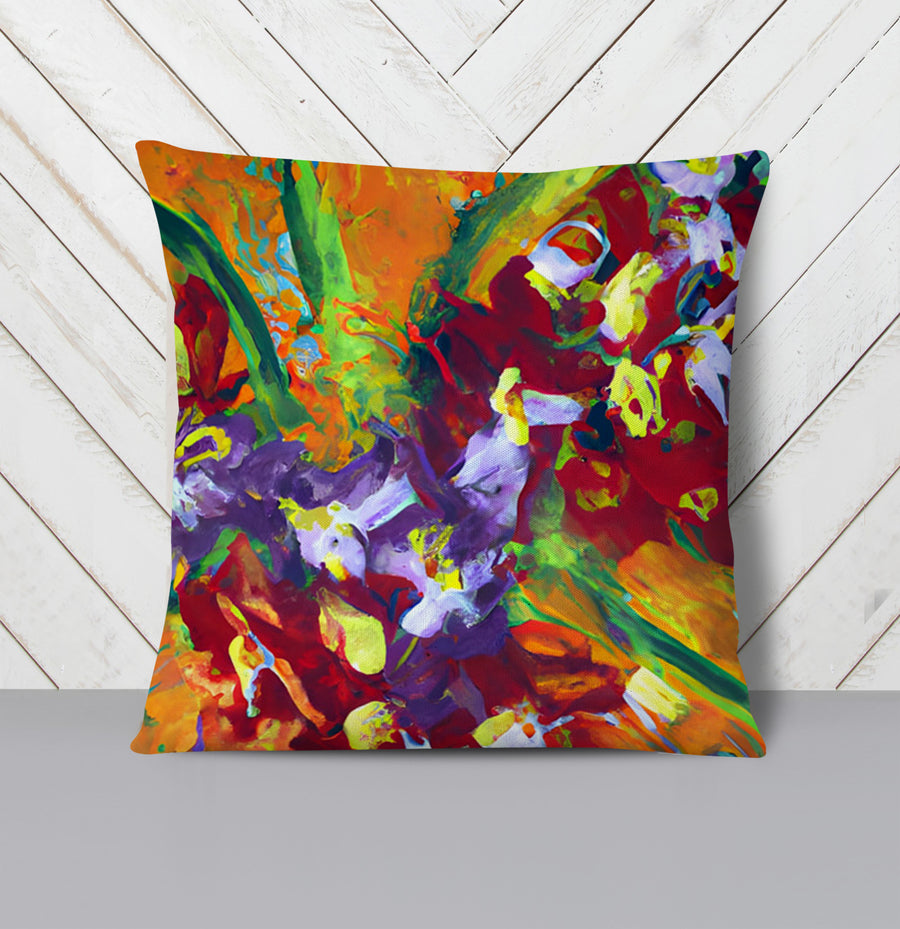 Multicolor Abstract Floral Brush Artwork Throw Pillow Cover