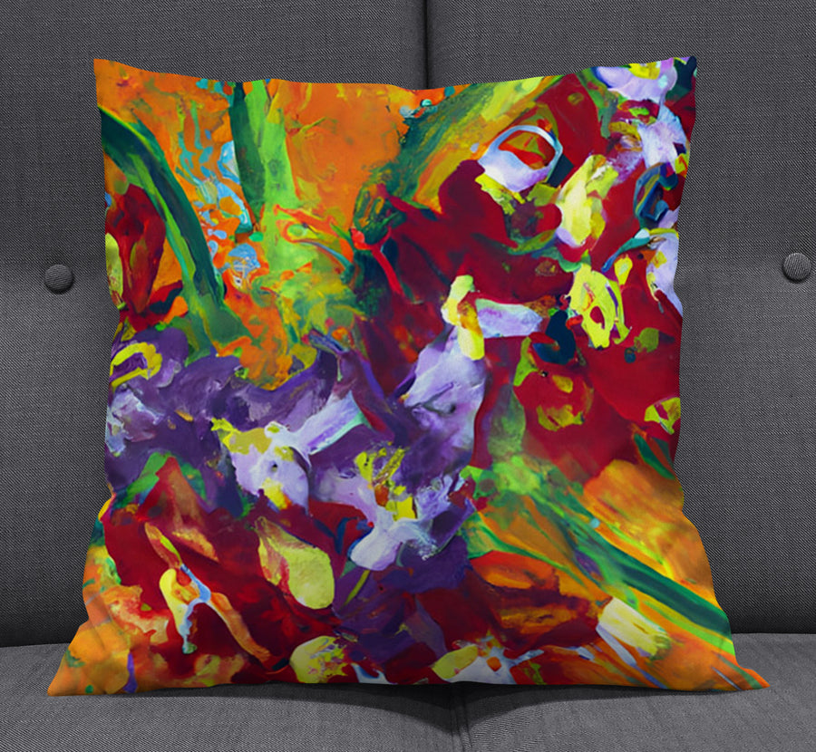 Multicolor Abstract Floral Brush Artwork Throw Pillow Cover