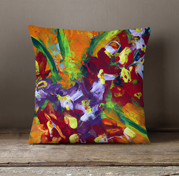 Multicolor Abstract Floral Brush Artwork Throw Pillow Cover