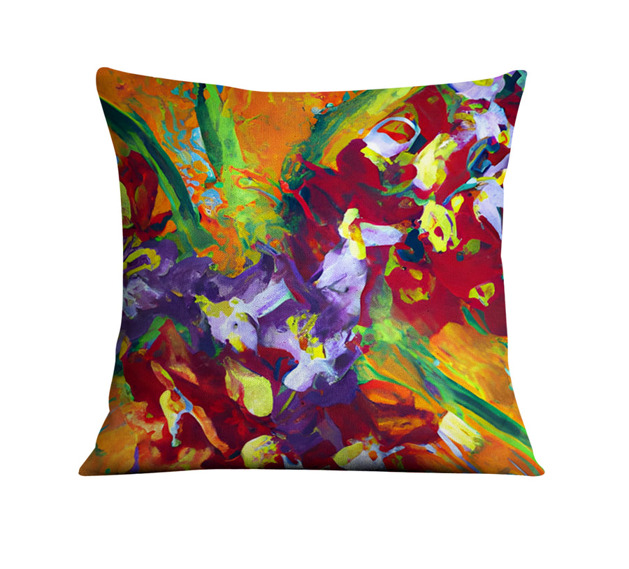 Multicolor Abstract Floral Brush Artwork Throw Pillow Cover