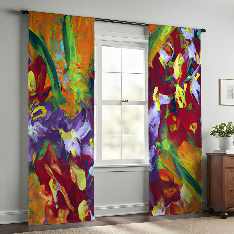 Multicolor Abstract Floral Brush Artwork Window Curtains