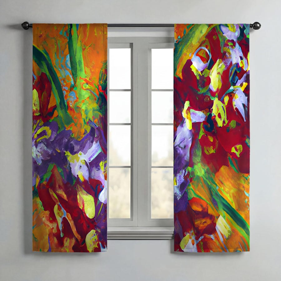Multicolor Abstract Floral Brush Artwork Window Curtains