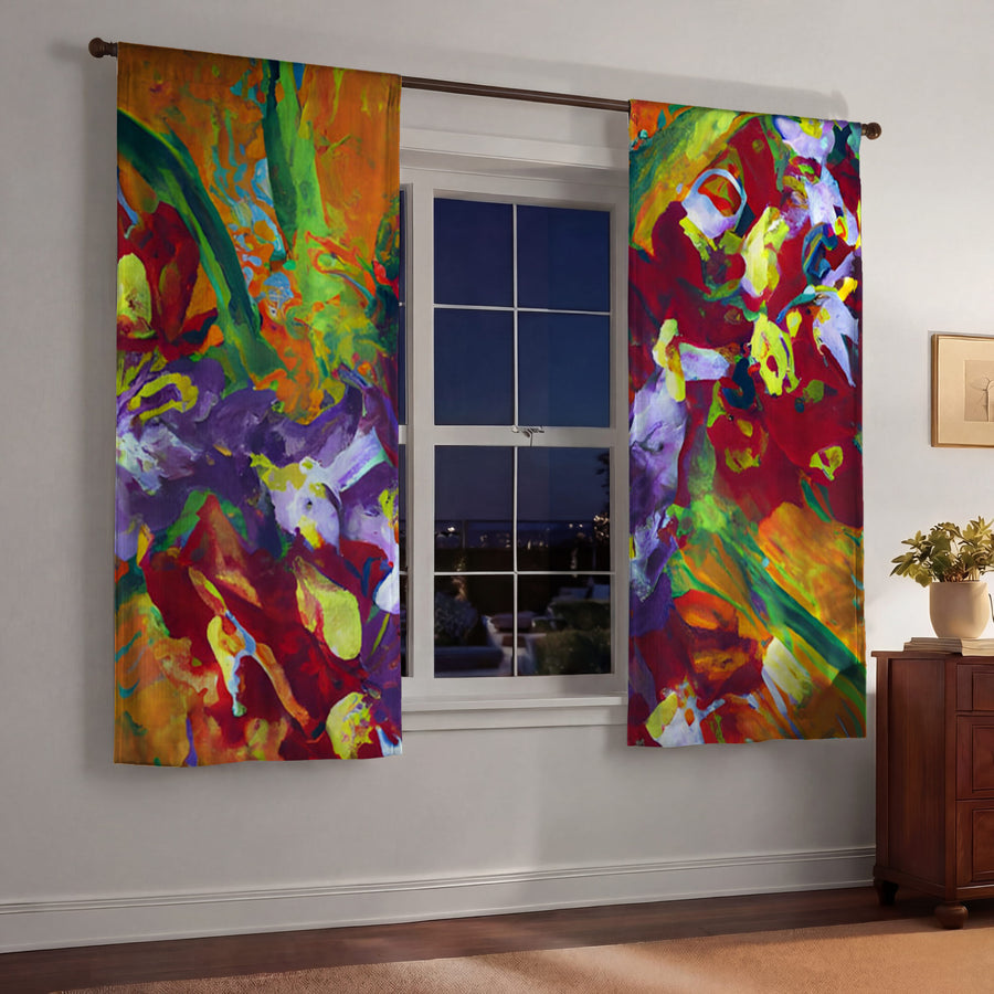 Multicolor Abstract Floral Brush Artwork Window Curtains