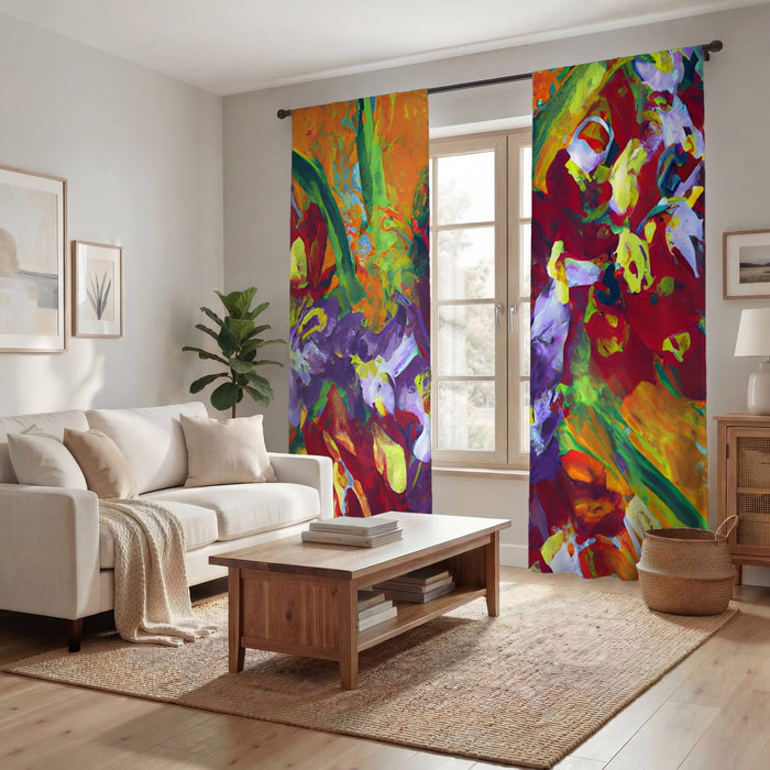 Multicolor Abstract Floral Brush Artwork Window Curtains