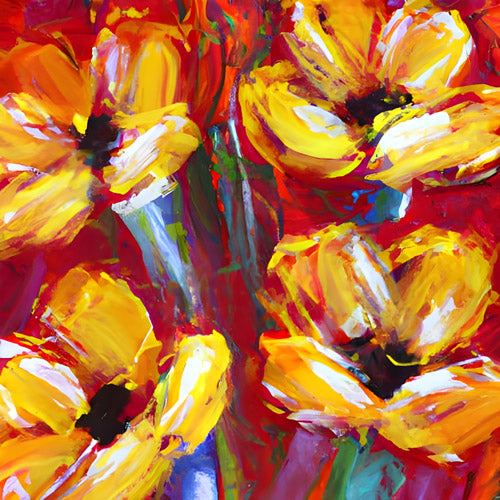 Yellow and Red Floral Garden Artwork