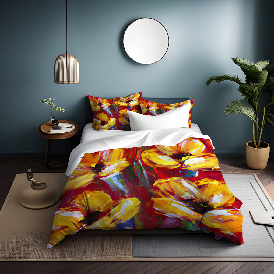 Yellow and Red Floral Garden Artwork Duvet Cover