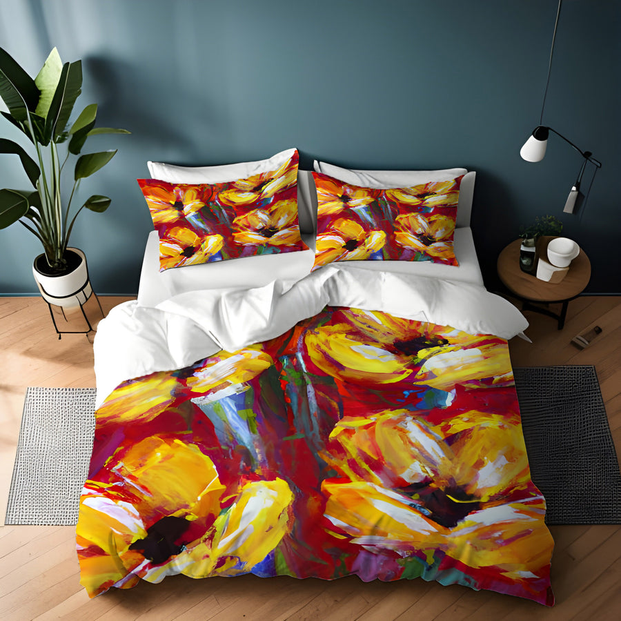Yellow and Red Floral Garden Artwork Duvet Cover