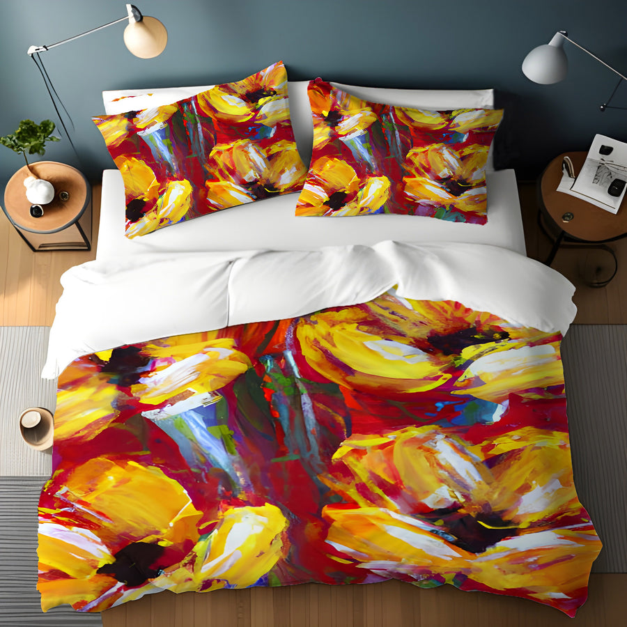 Yellow and Red Floral Garden Artwork Duvet Cover