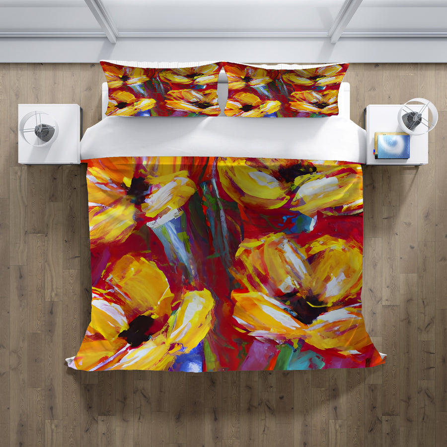 Yellow and Red Floral Garden Artwork Duvet Cover