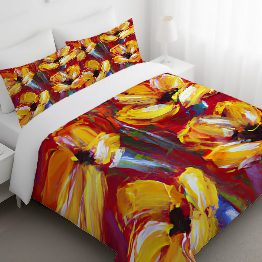 Yellow and Red Floral Garden Artwork Duvet Cover