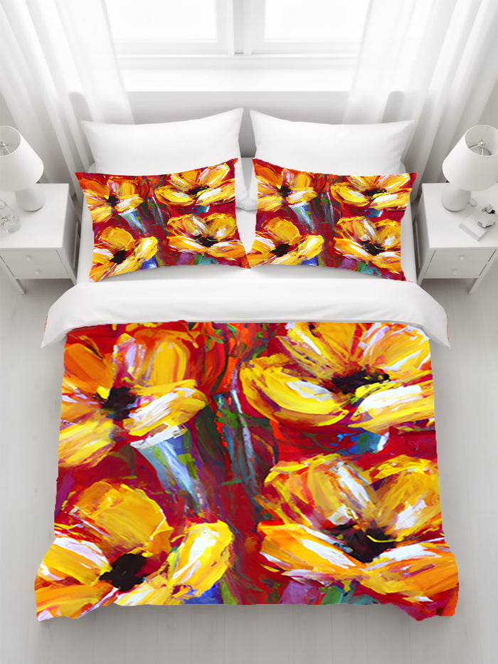 Yellow and Red Floral Garden Artwork Duvet Cover