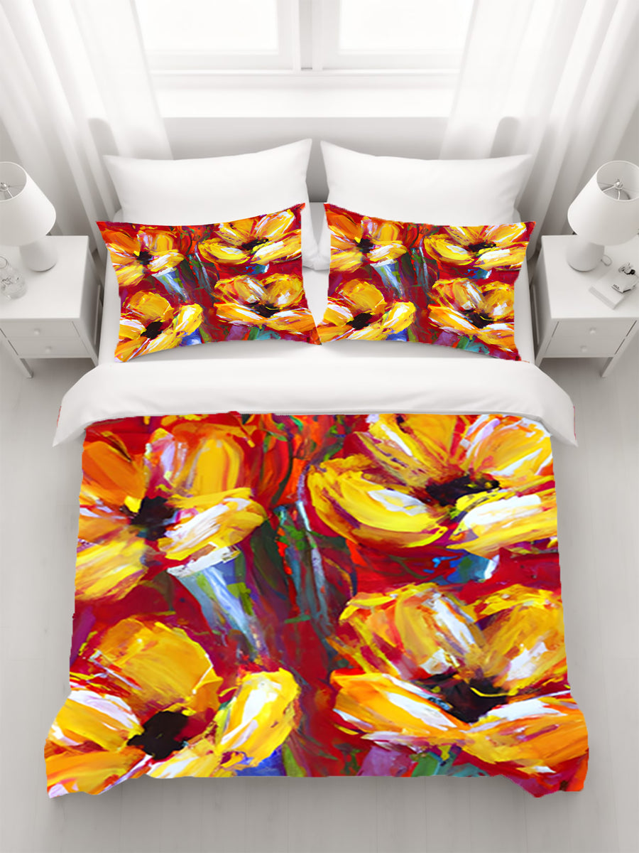 Yellow and Red Floral Garden Artwork Duvet Cover