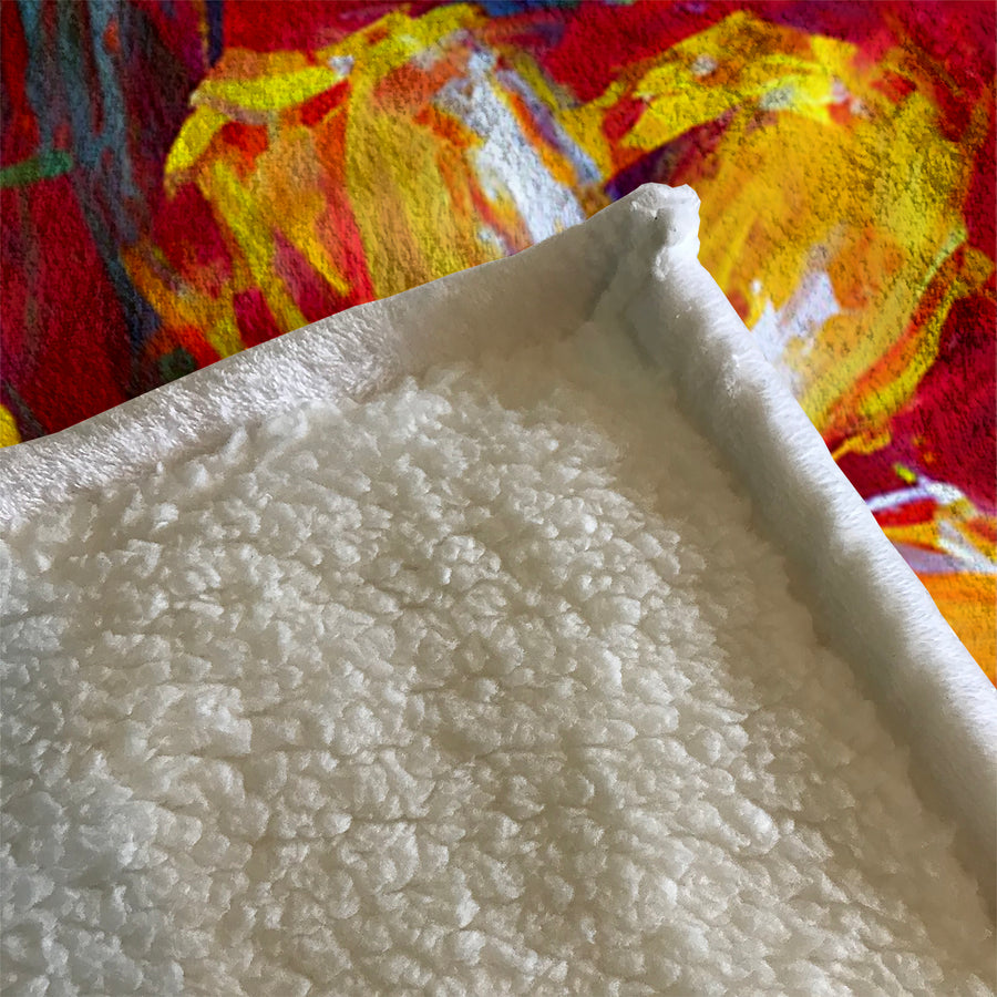 Yellow and Red Floral Garden Artwork Fleece Sherpa Blanket