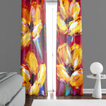 Floral Window Curtains - Red and Yellow Color Large Flower Contemporary Print - Deja Blue Studios