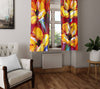Floral Window Curtains - Red and Yellow Color Large Flower Contemporary Print - Deja Blue Studios