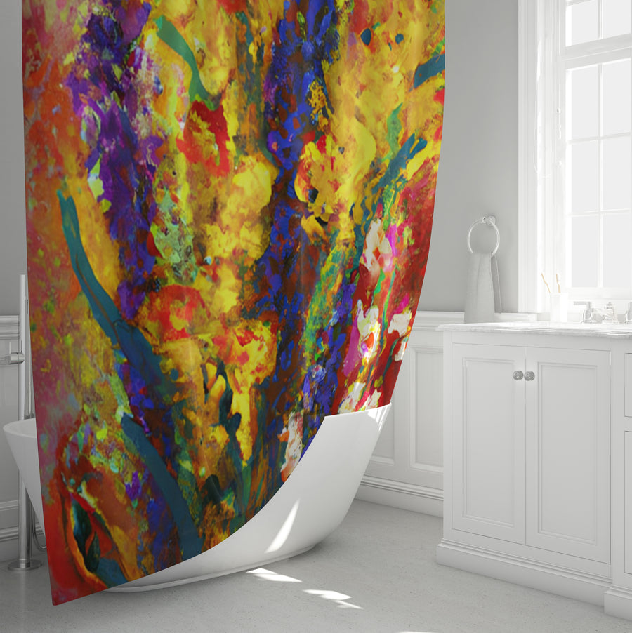 Multicolor Floral Abstract Texture Artwork Shower Curtain