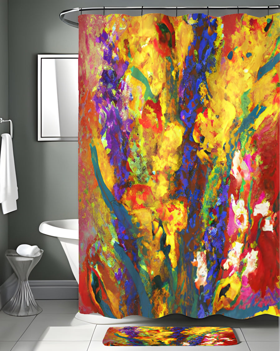 Multicolor Floral Abstract Texture Artwork Shower Curtain