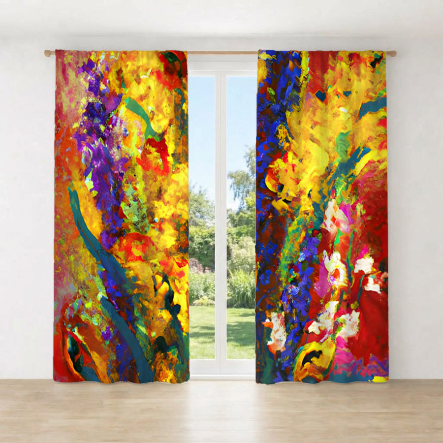 Multicolor Floral Abstract Texture Artwork Window Curtains