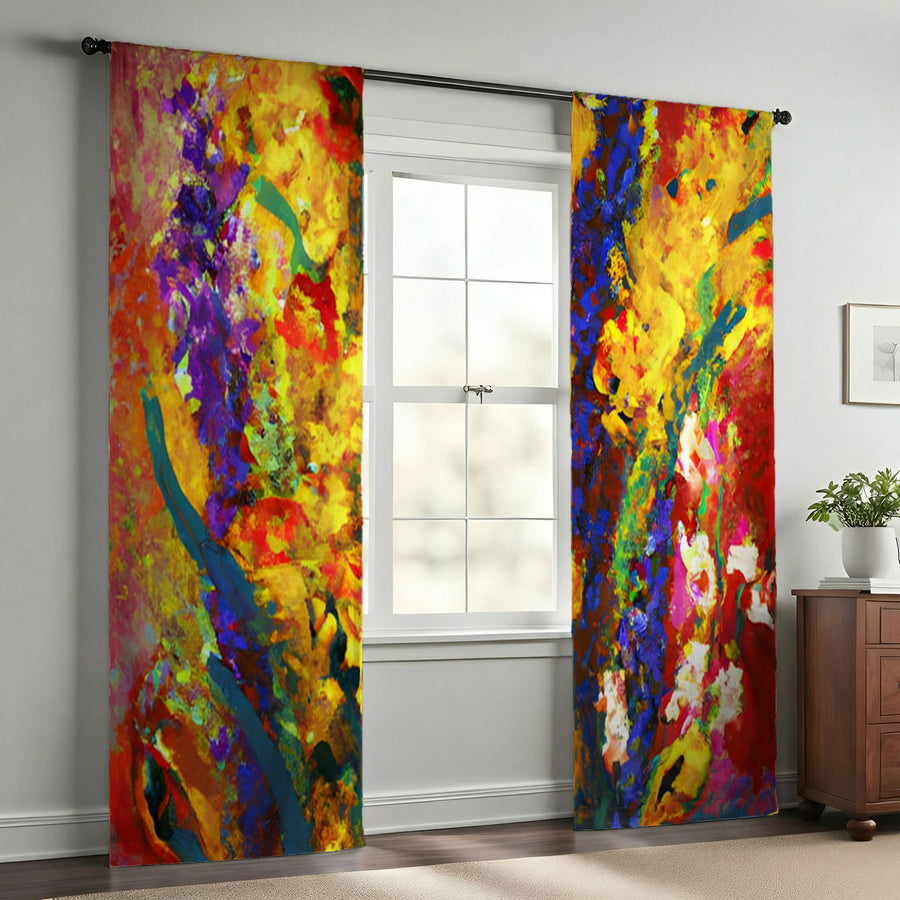 Multicolor Floral Abstract Texture Artwork Window Curtains