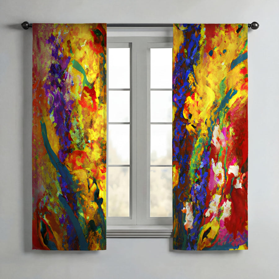 Multicolor Floral Abstract Texture Artwork Window Curtains