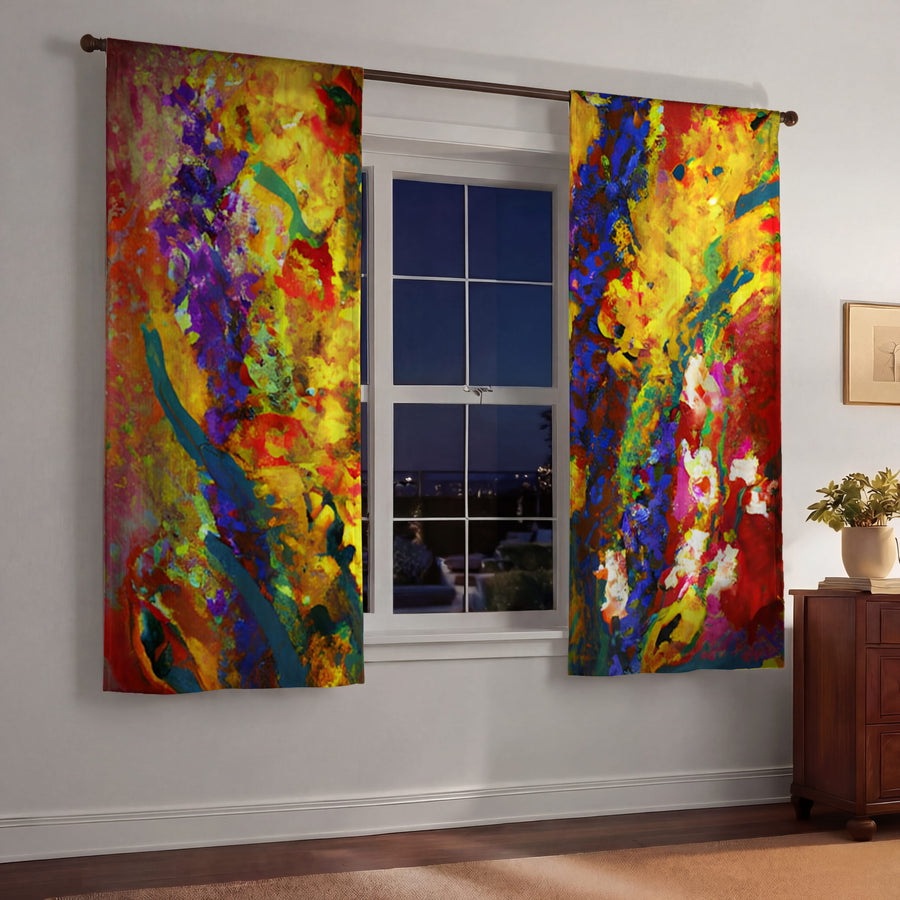 Multicolor Floral Abstract Texture Artwork Window Curtains