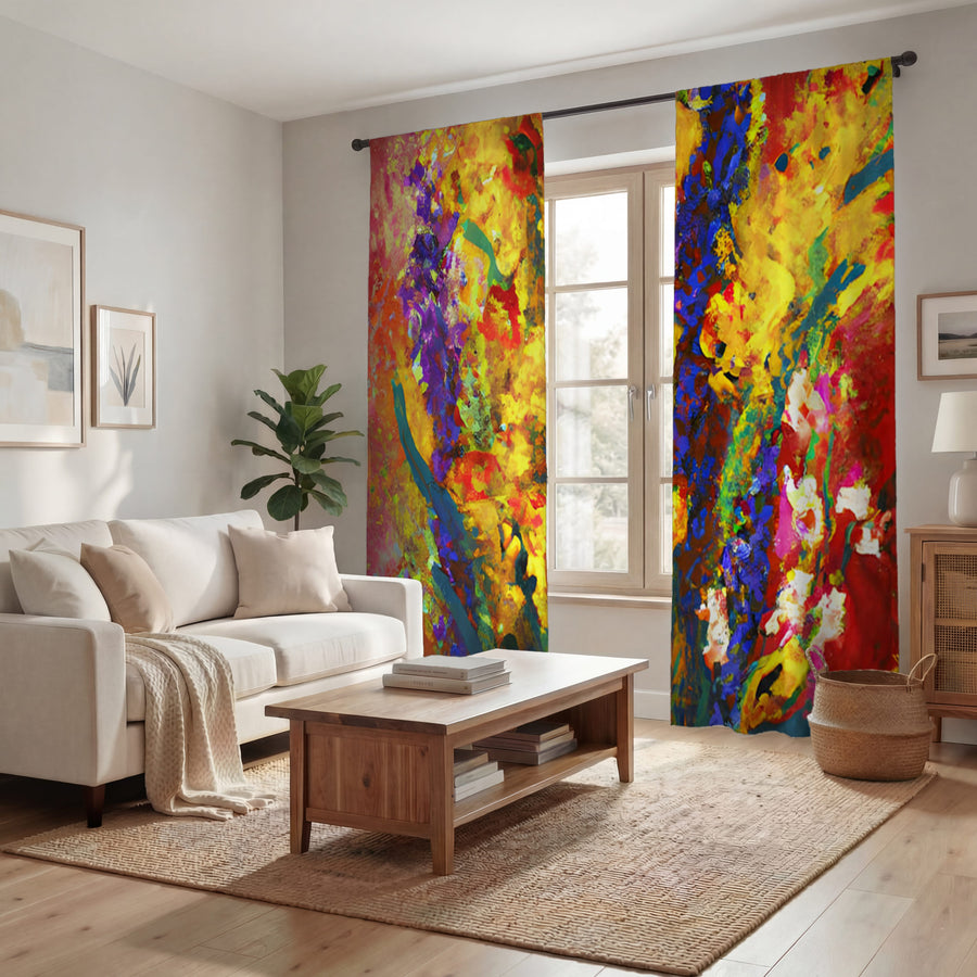 Multicolor Floral Abstract Texture Artwork Window Curtains