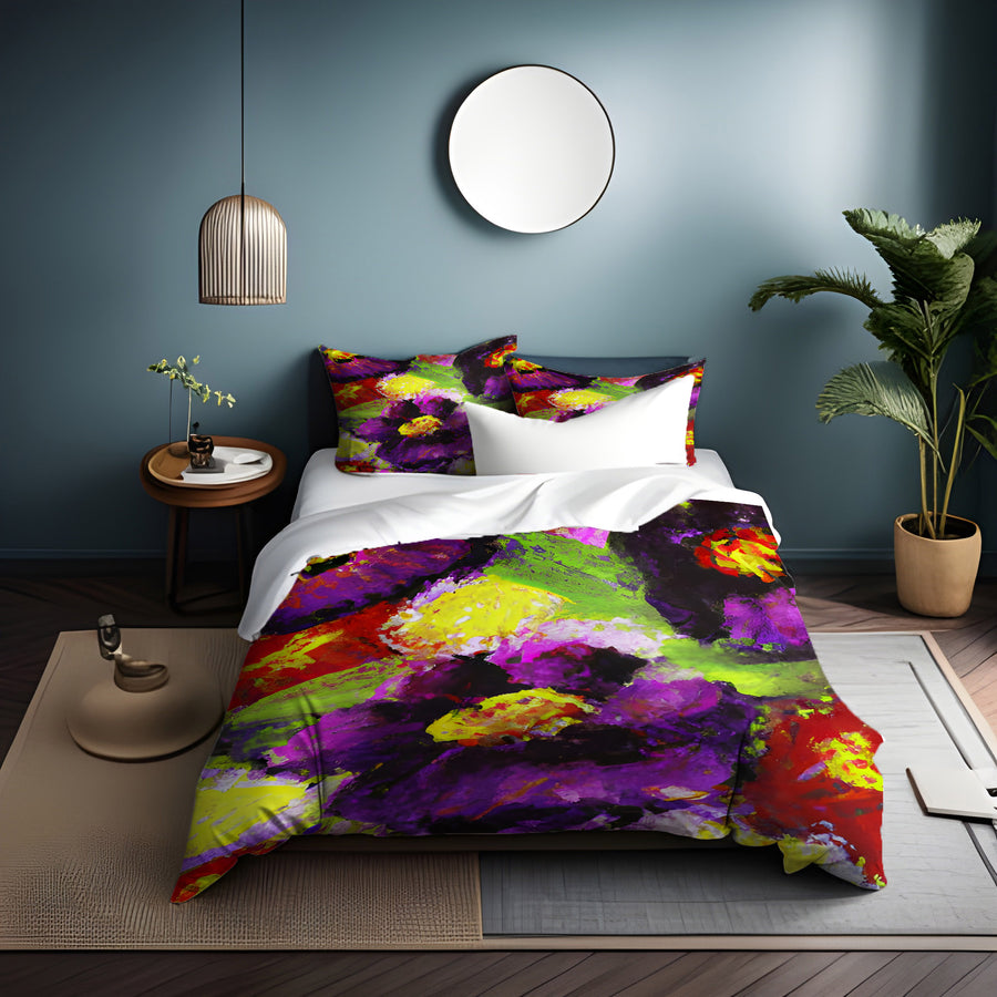 Purple and Yellow Floral Expression Artwork Duvet Cover