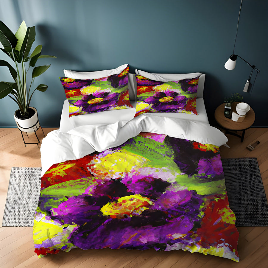 Purple and Yellow Floral Expression Artwork Duvet Cover