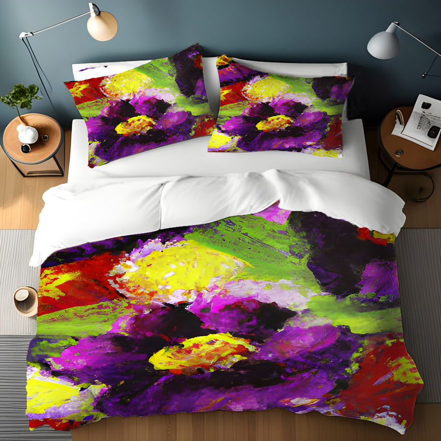 Purple and Yellow Floral Expression Artwork Duvet Cover