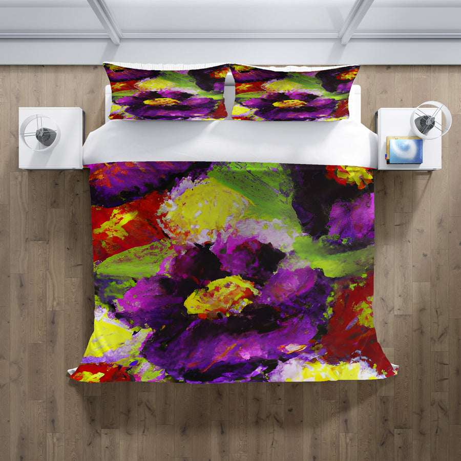Purple and Yellow Floral Expression Artwork Duvet Cover