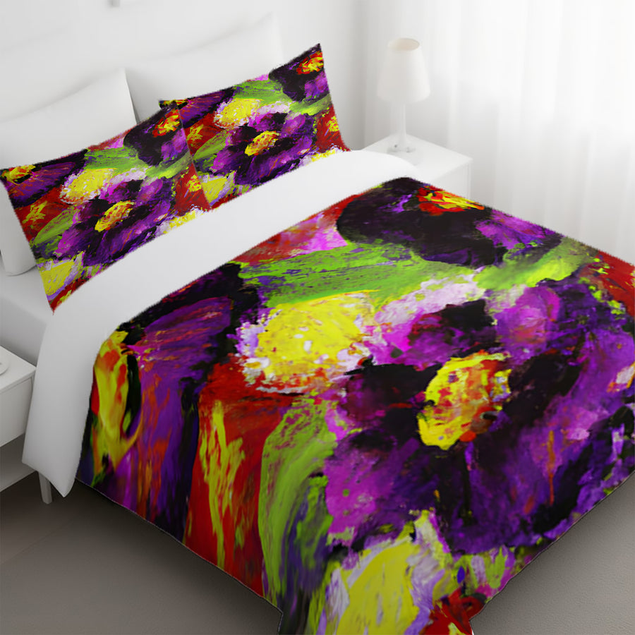 Purple and Yellow Floral Expression Artwork Duvet Cover