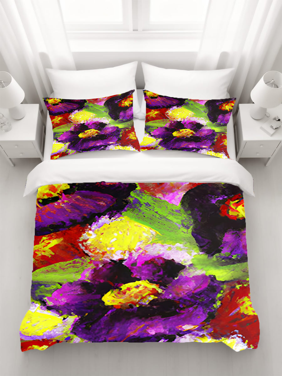 Purple and Yellow Floral Expression Artwork Duvet Cover