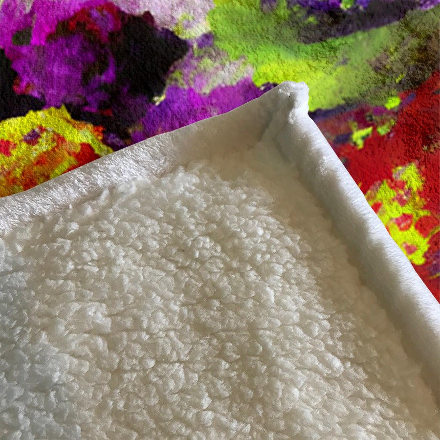 Purple and Yellow Floral Expression Artwork Fleece Sherpa Blanket