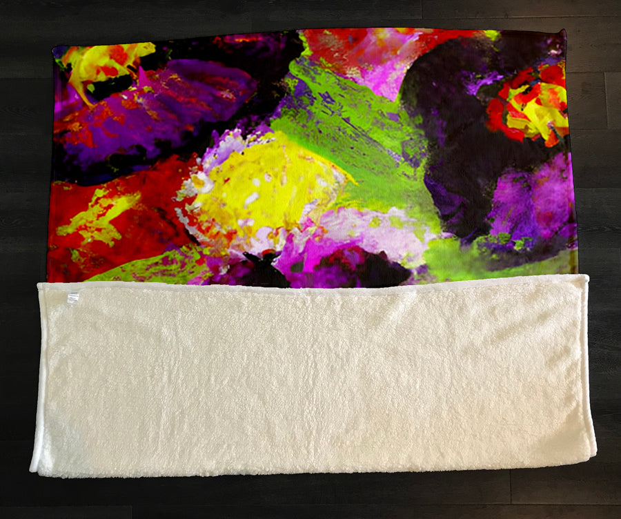 Purple and Yellow Floral Expression Artwork Fleece Sherpa Blanket
