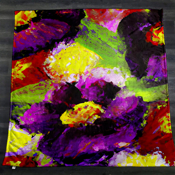 Purple and Yellow Floral Expression Artwork Fleece Sherpa Blanket