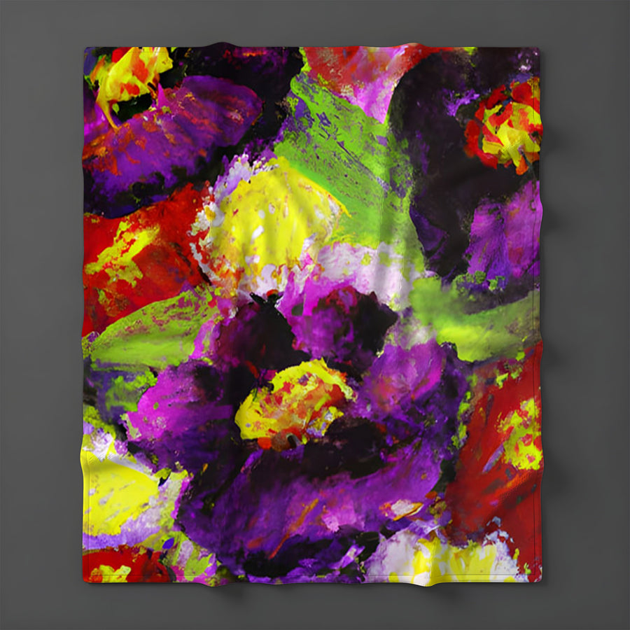 Purple and Yellow Floral Expression Artwork Fleece Sherpa Blanket