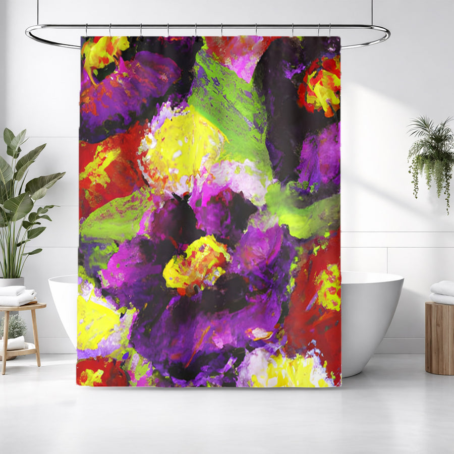 Purple and Yellow Floral Expression Artwork Shower Curtain