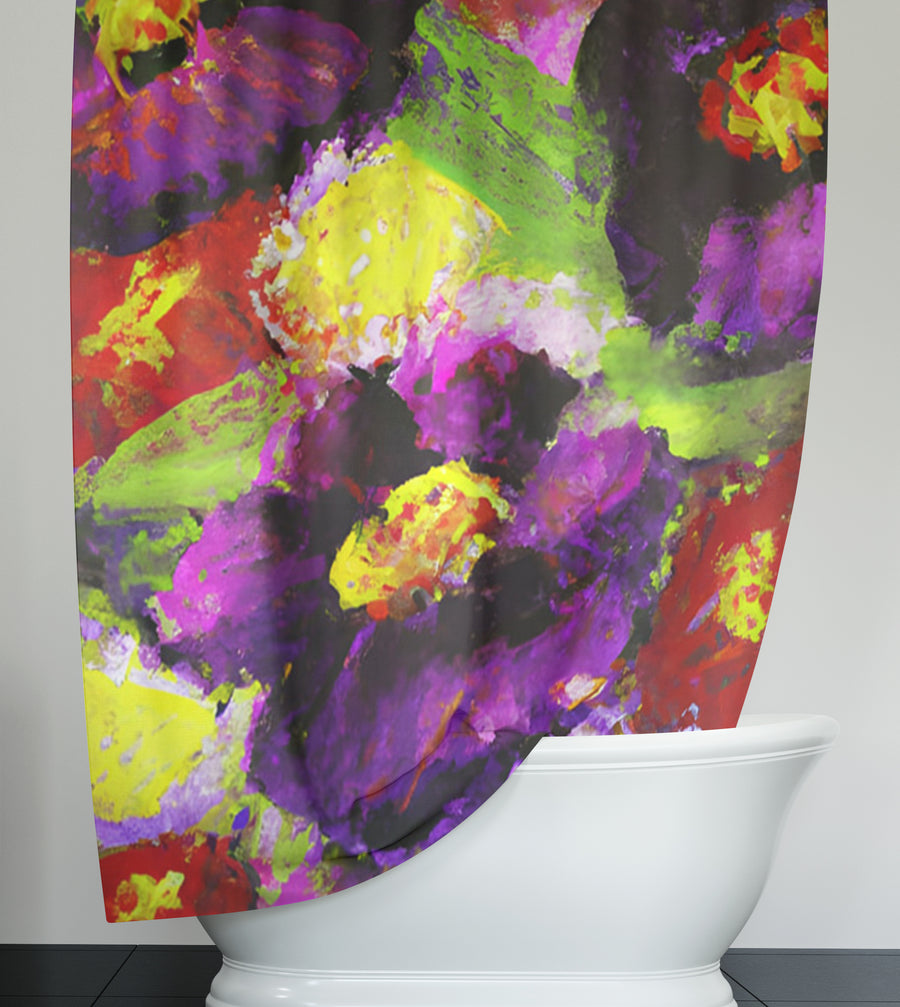 Purple and Yellow Floral Expression Artwork Shower Curtain