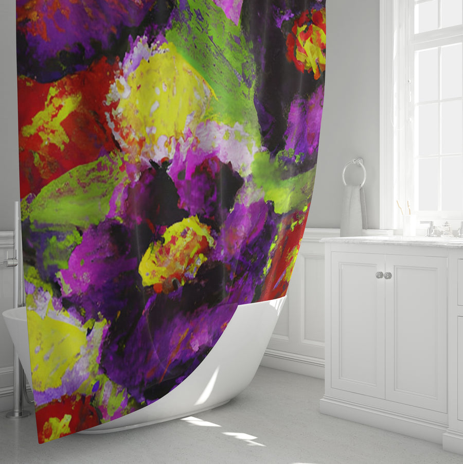 Purple and Yellow Floral Expression Artwork Shower Curtain