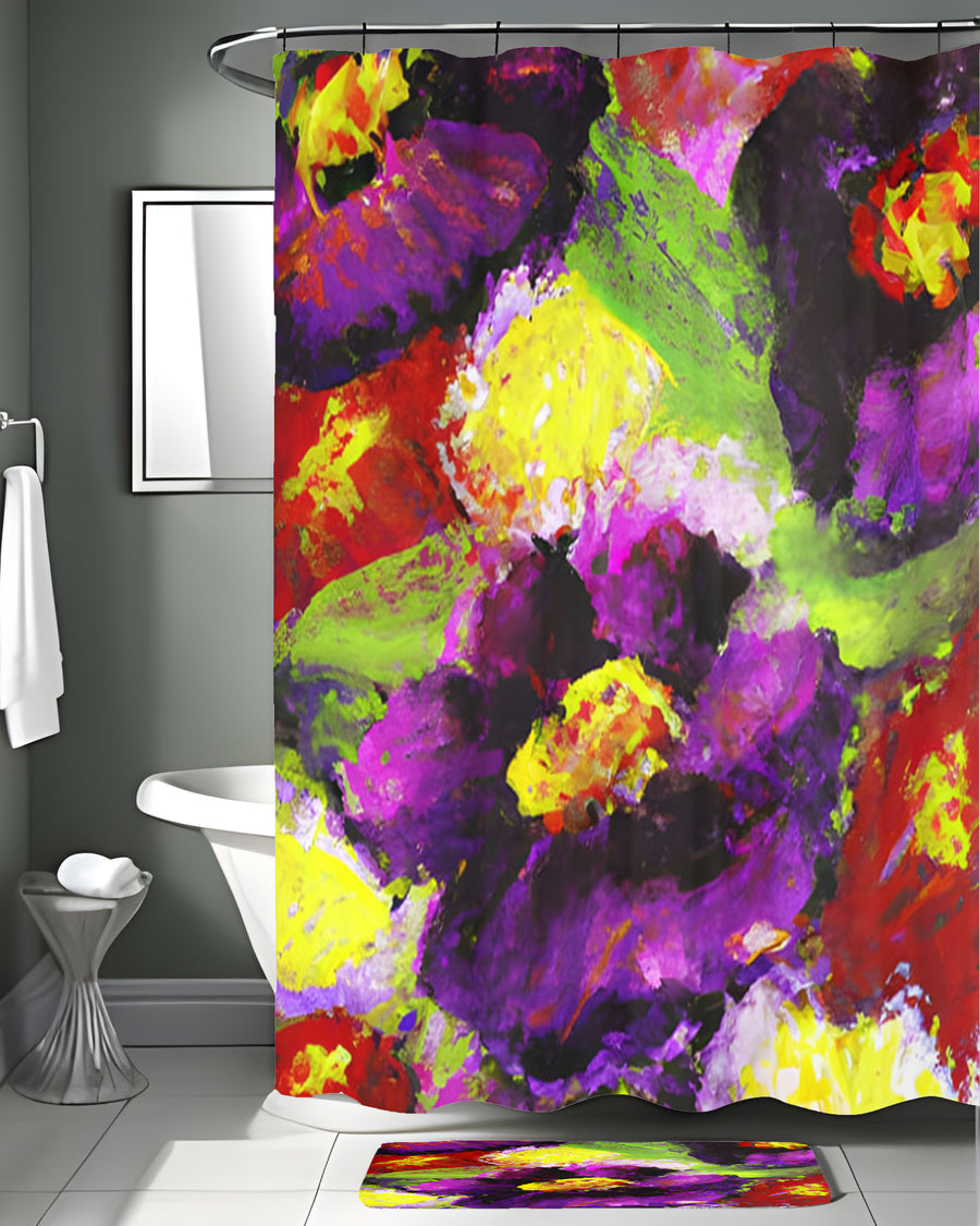 Purple and Yellow Floral Expression Artwork Shower Curtain