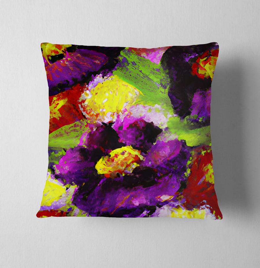 Purple and Yellow Floral Expression Artwork Throw Pillow Cover