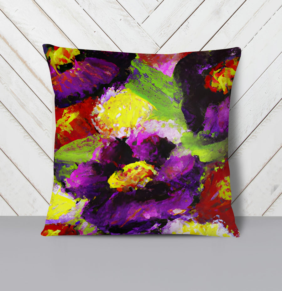 Purple and Yellow Floral Expression Artwork Throw Pillow Cover
