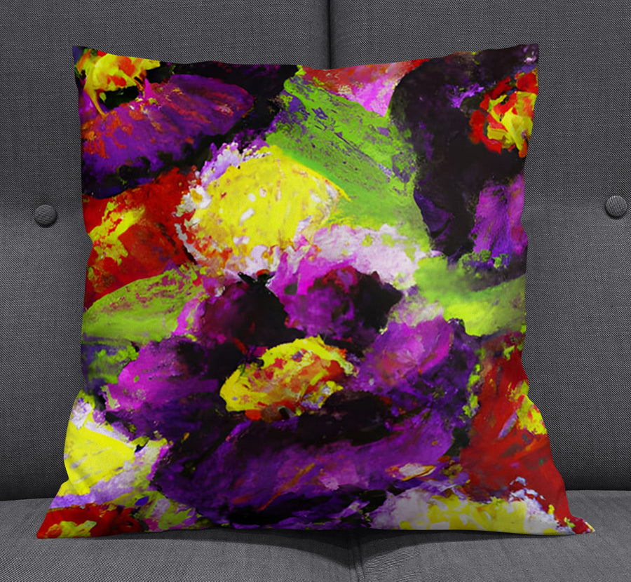Purple and Yellow Floral Expression Artwork Throw Pillow Cover