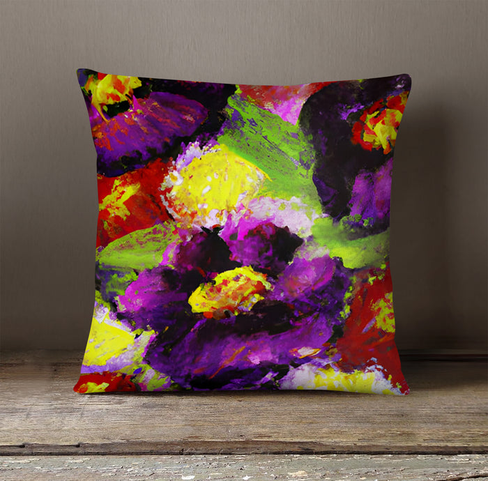 Purple and Yellow Floral Expression Artwork Throw Pillow Cover