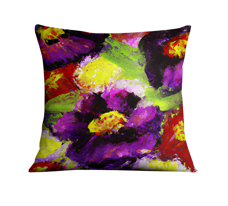 Purple and Yellow Floral Expression Artwork Throw Pillow Cover