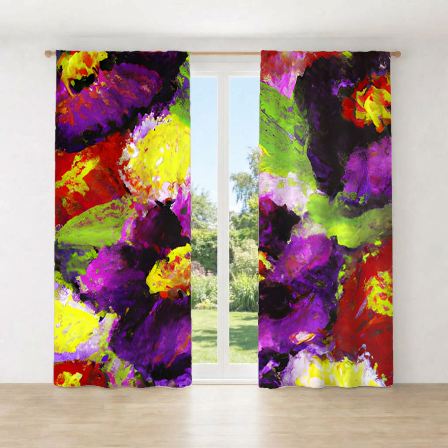 Purple and Yellow Floral Expression Artwork Window Curtains